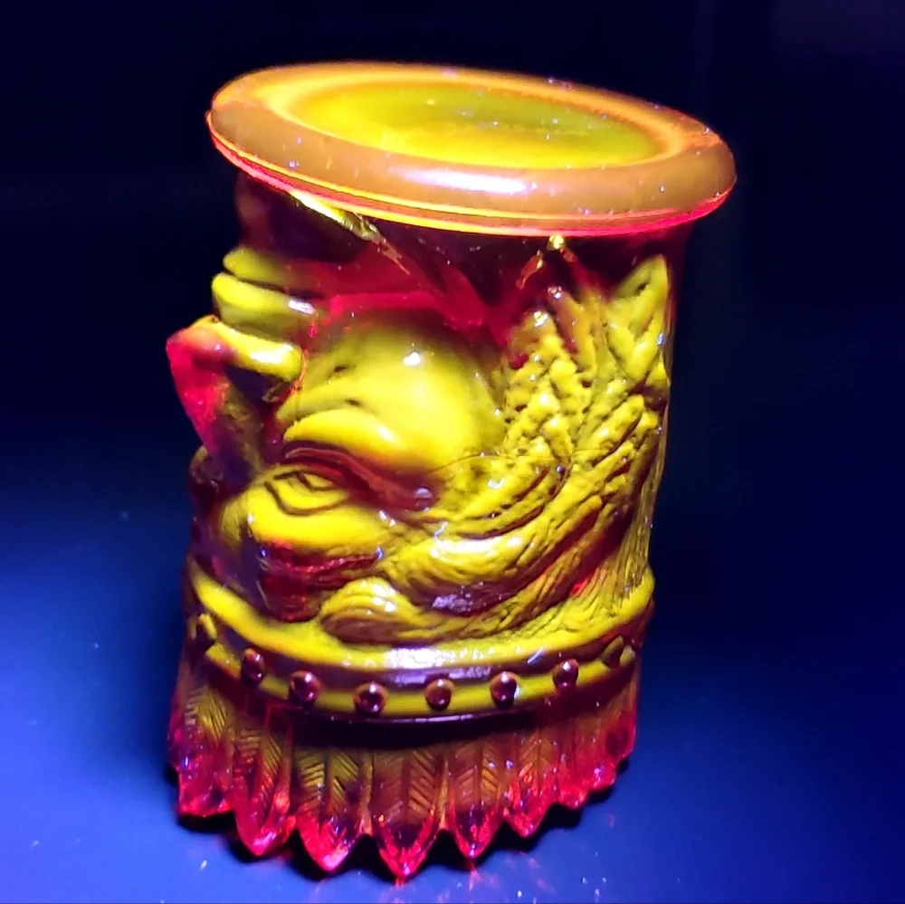 Vntg St. Clair Cadmium Glass Ruby Amberina Indian Head Toothpick Candle Holder - Picture 8 of 16